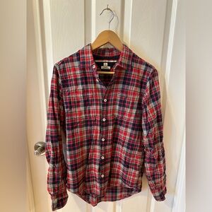 Tommy Hilfiger Red and Navy Plaid Button-Down Shirt